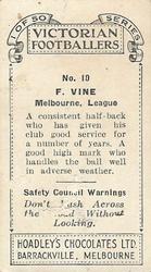 1934 Hoadley's Victorian Footballers #10 Pop Vine Back
